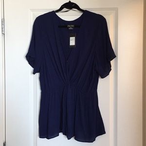 City Chic V-Neck Sapphire Top, NWT, S/16